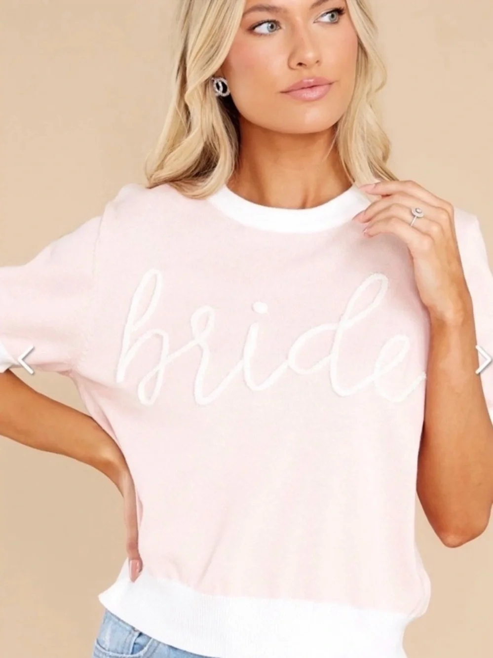 QUEEN OF SPARKLES • Bride print Pink Short Sleeve Knit Top - Small